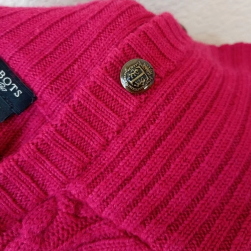 Talbots fuchsia 100% wool ribbed military style cardigan sweater - Picture 6 of 6